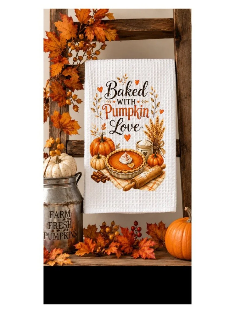 Baked With Pumpkin Love Kitchen Towel Set, Fall Baking Towel, Housewarming Gift